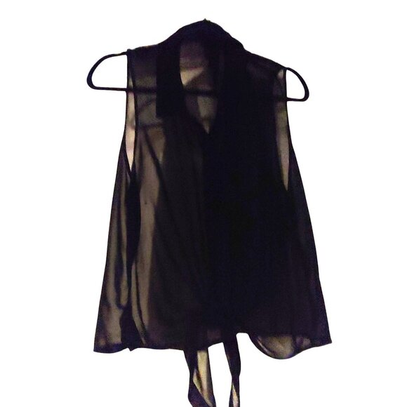 2B BeBe Sheer Disco Sleeveless Button Down Tie in Front Shirt With Crystals XL - Picture 2 of 7